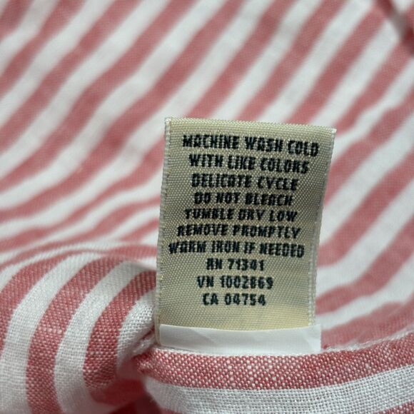 LL Bean Shirt Women's Medium Pink White Stripe 100% Linen Tunic Popover Top - Picture 8 of 8